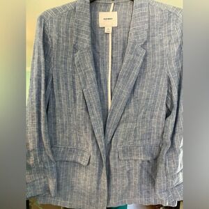 Old Navy‎ Petite Blue White Stripe Linen Blend Chambray Blazer Jacket Size S